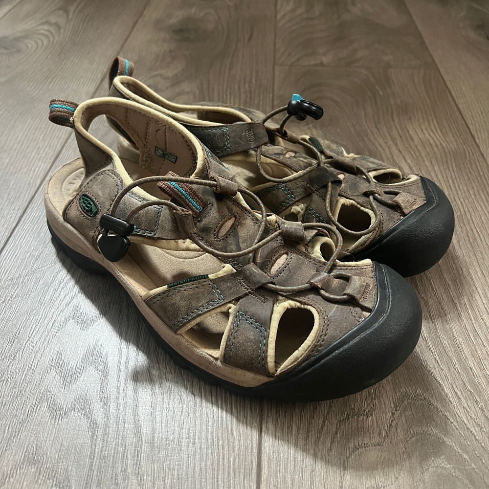 Keen Venice H2 Women Brown Teal Waterproof Leather Hiking Sport Sandals 9.5